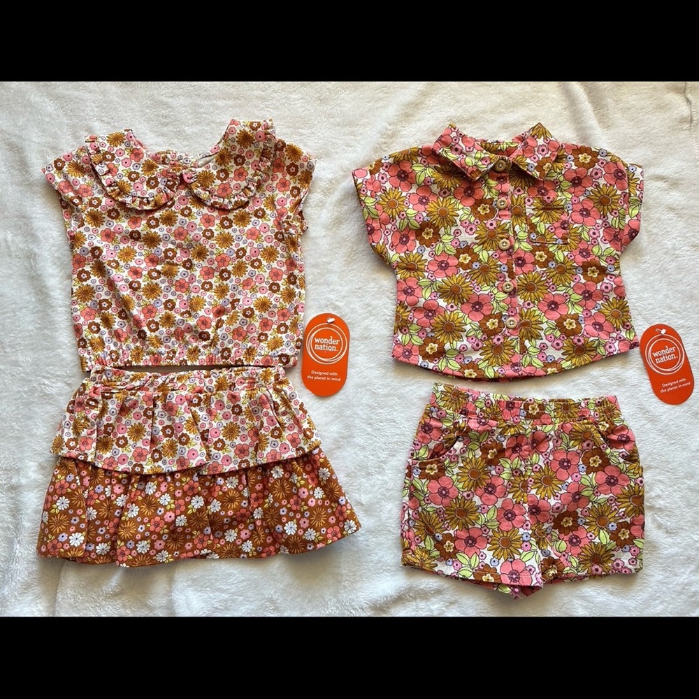 wonder nation Floral Two-Piece Set and Dress in Pink, Brown, Green